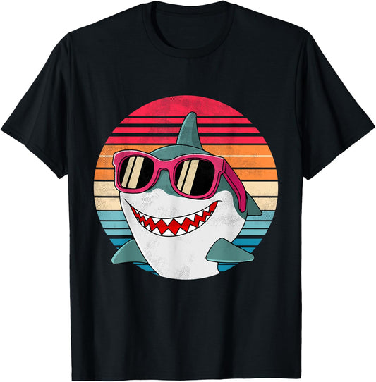 Retro Shark Art Women Men Sunglasses 70s 80s 90s Funny Shark T-Shirt - T-Shirt | Black
