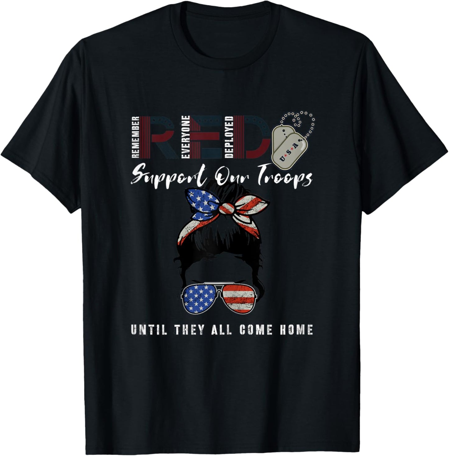 On Friday We Wear Red Friday Military Support troops US Flag T-Shirt - T-Shirt | Black