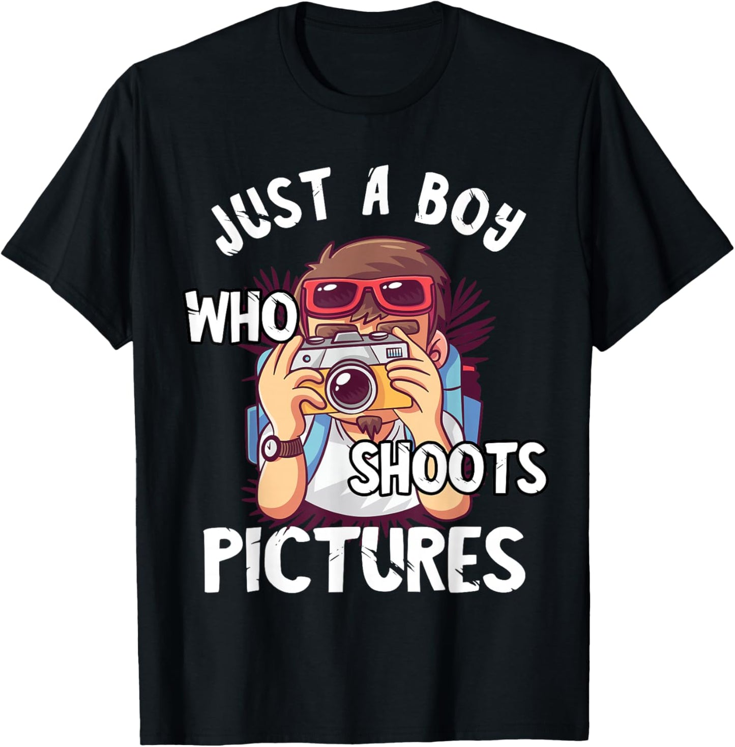 Just A Boy Who Shoots Pictures Photograph Camera Photography T-Shirt - T-Shirt | Black
