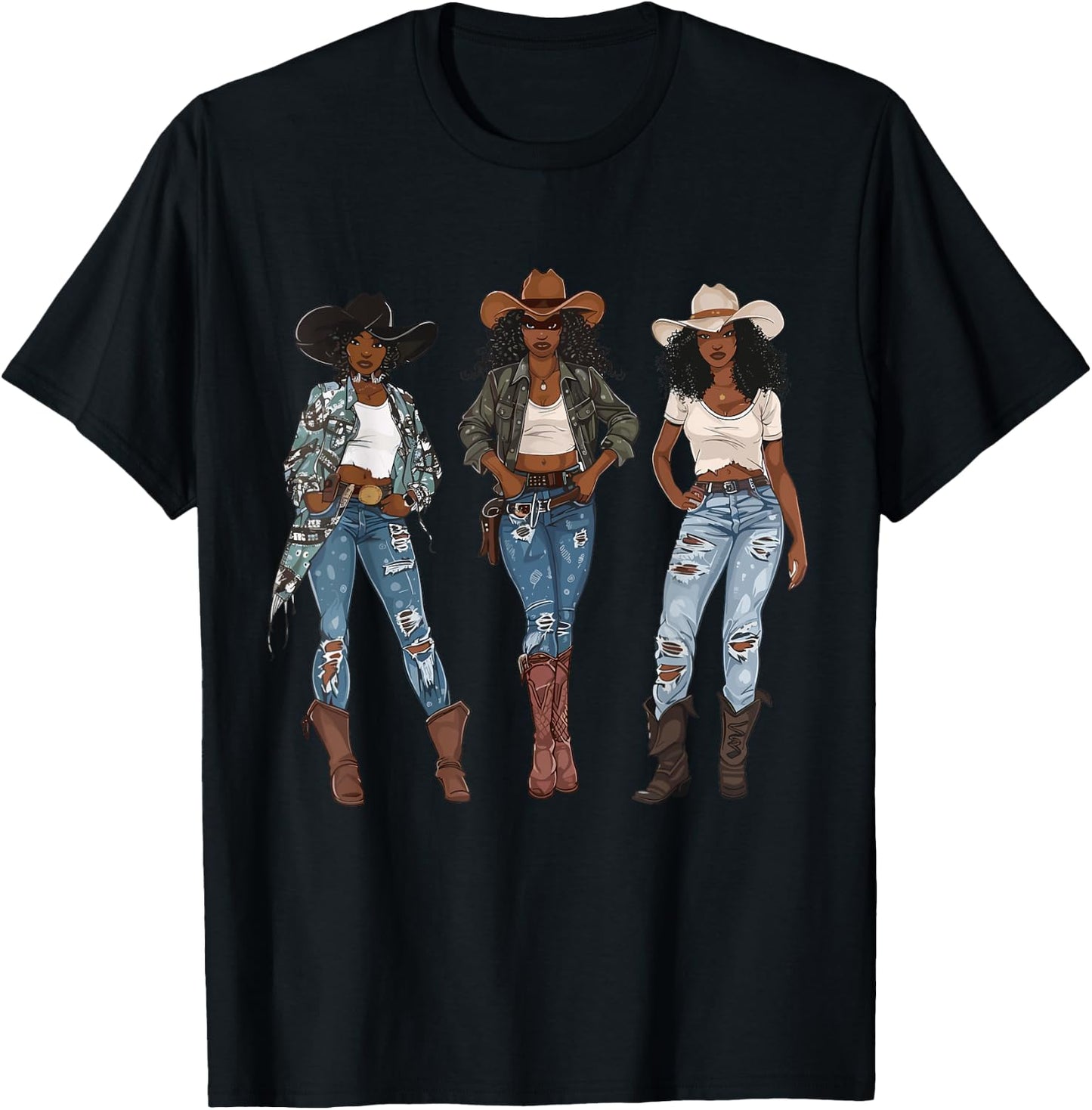 Black African American Cowgirl Western Country Texas Rodeo T-Shirt - T-Shirt | Black