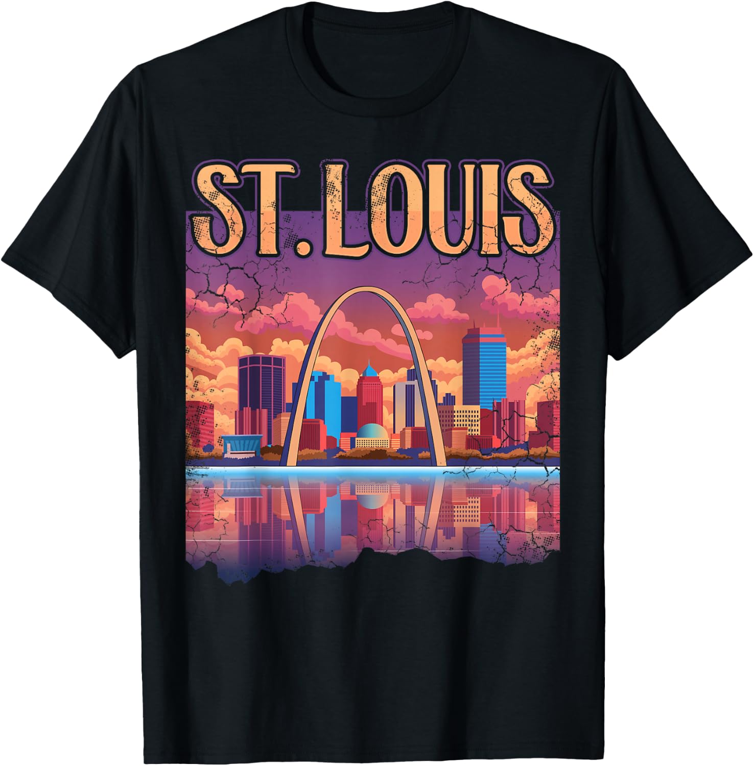 St Louis Gateway Arch Missouri Cityscape Skyline T-Shirt - T-Shirt | Black
