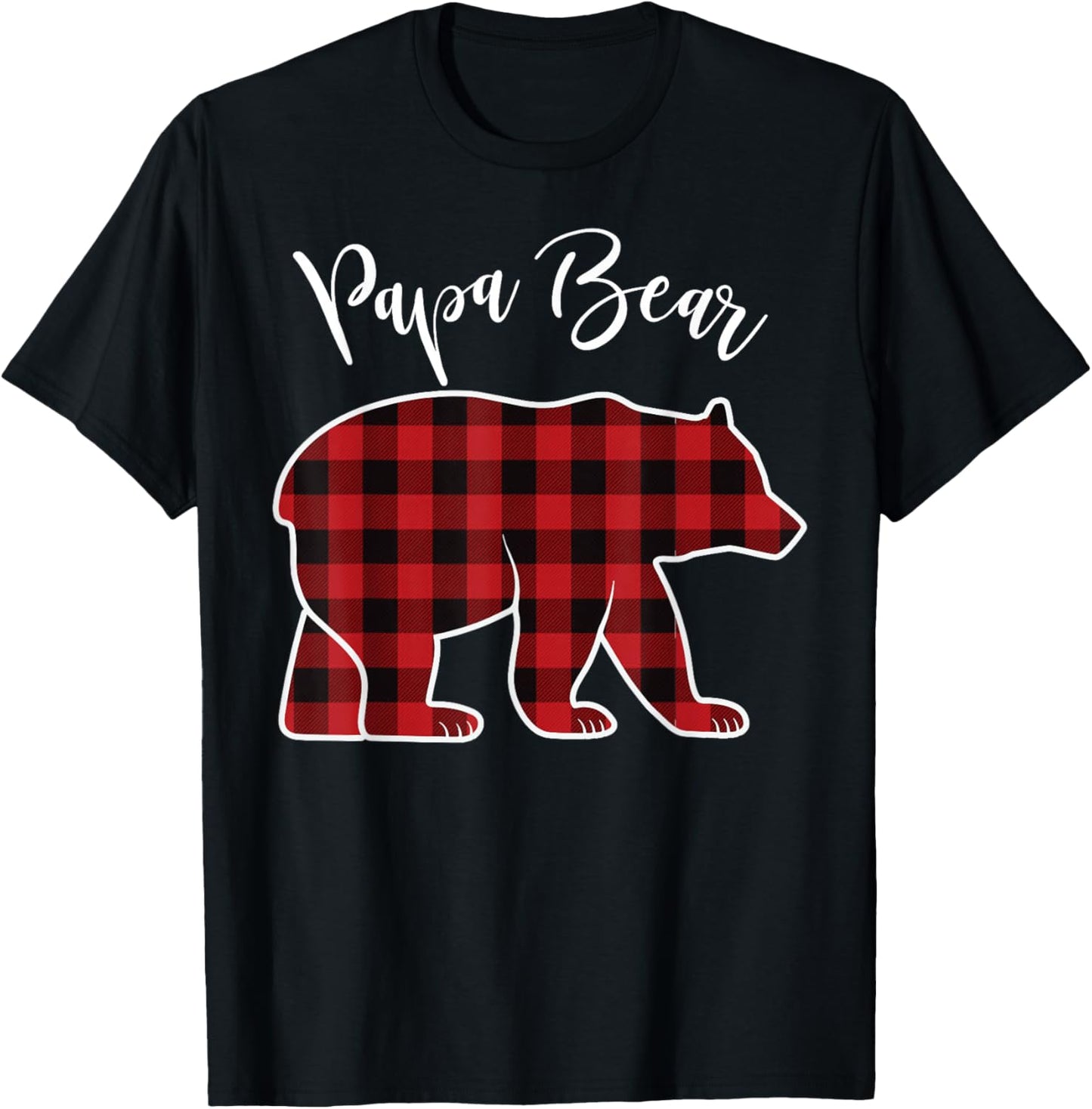 Papa Bear Pajama Red Buffalo Xmas Funny Family Christmas T-Shirt - T-Shirt | Black
