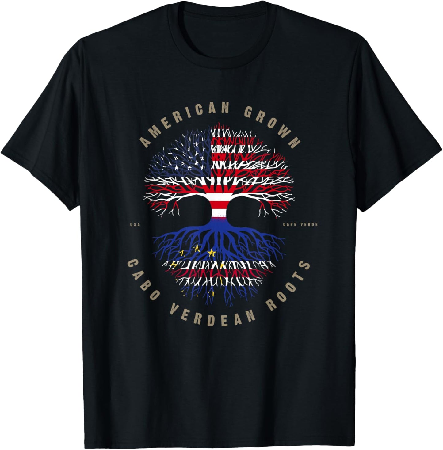 American Grown Cabo Verdean Roots Cape Verde Flag T-Shirt - T-Shirt | Black
