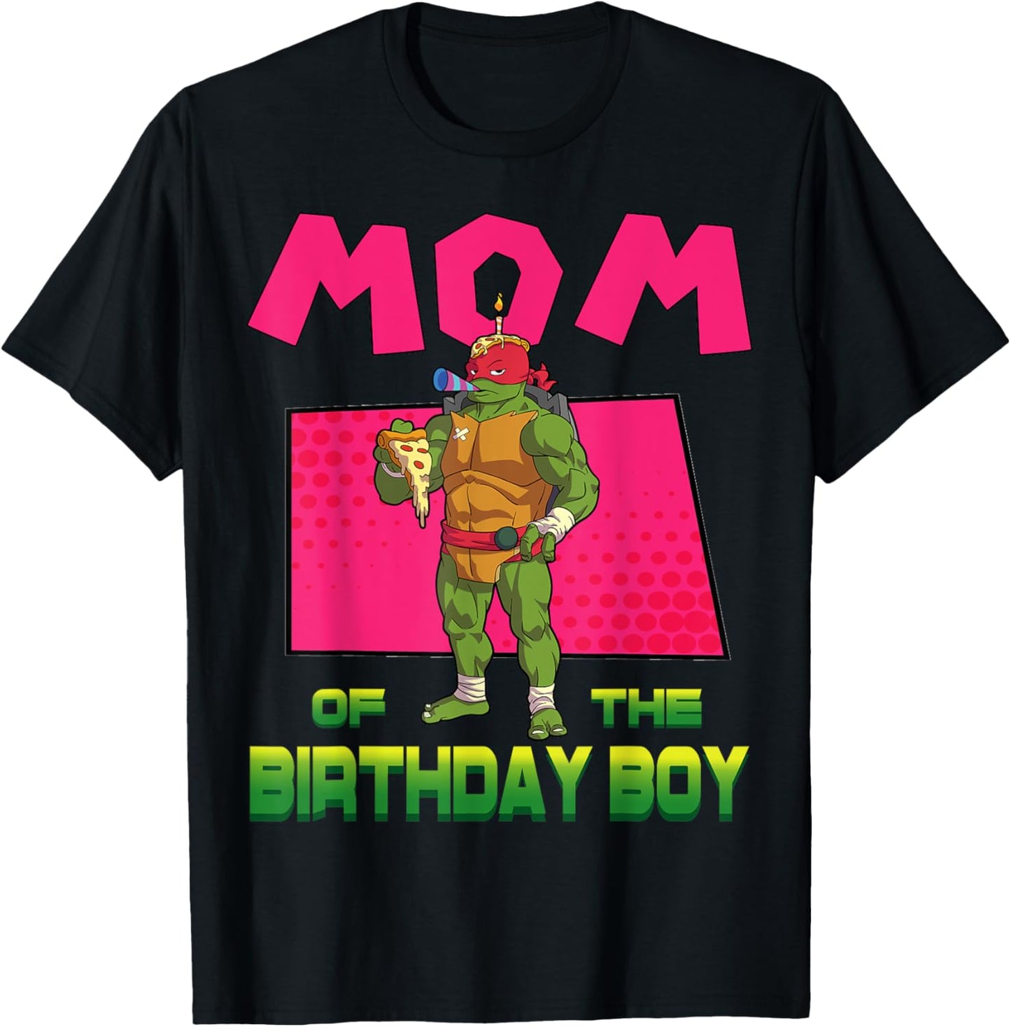 Mademark x Teenage Mutant Ninja Turtles - Raph Mommy of the Birthday Boy Pizza Theme Party T-Shirt - T-Shirt | Black