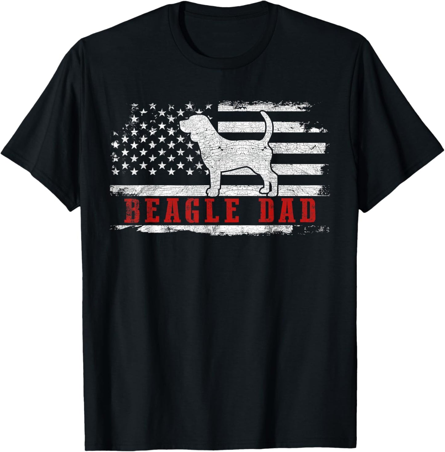 Beagle Dad Distressed American Flag Patriotic Dog T-Shirt - T-Shirt | Black