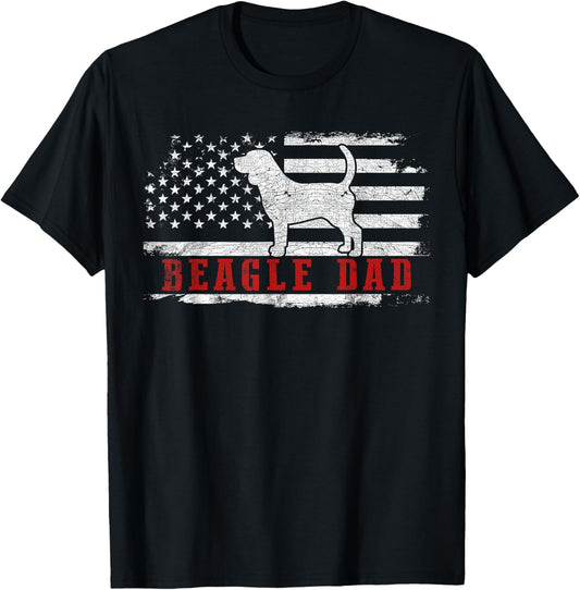 Beagle Dad Distressed American Flag Patriotic Dog T-Shirt - T-Shirt | Black