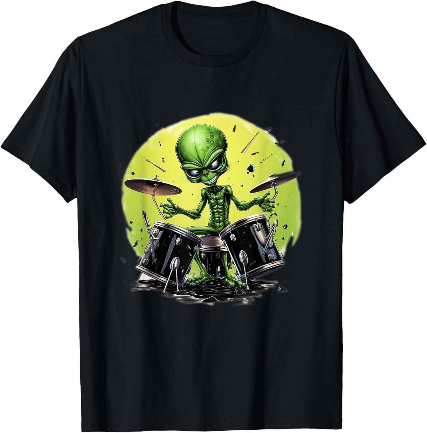Alien Playing Drums Gifts For Drummers T-Shirt - T-Shirt | Black