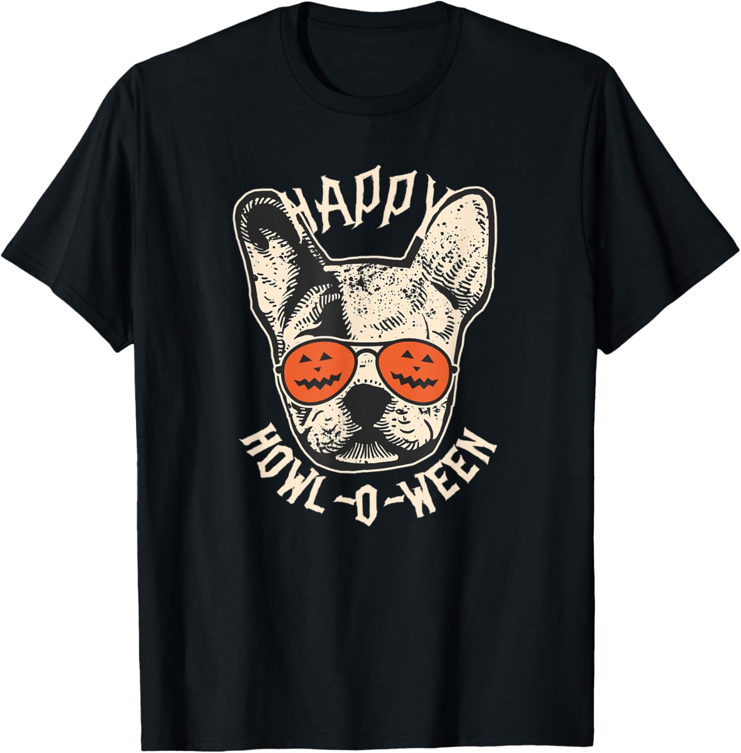 Happy Howl-o-ween Frenchie | French Bulldog Halloween T-Shirt - T-Shirt | Black