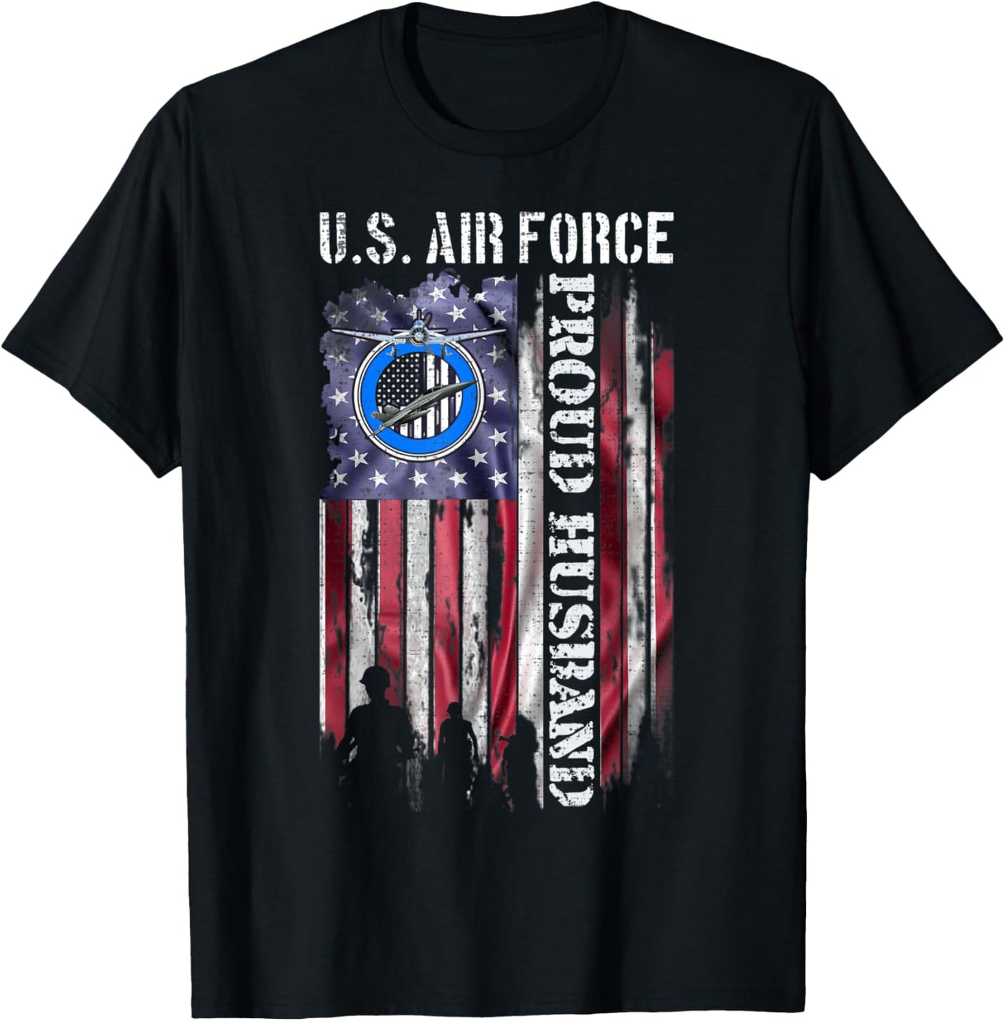 Vintage USA American Flag US Air Force Proud Veteran Husband T-Shirt - T-Shirt | Black