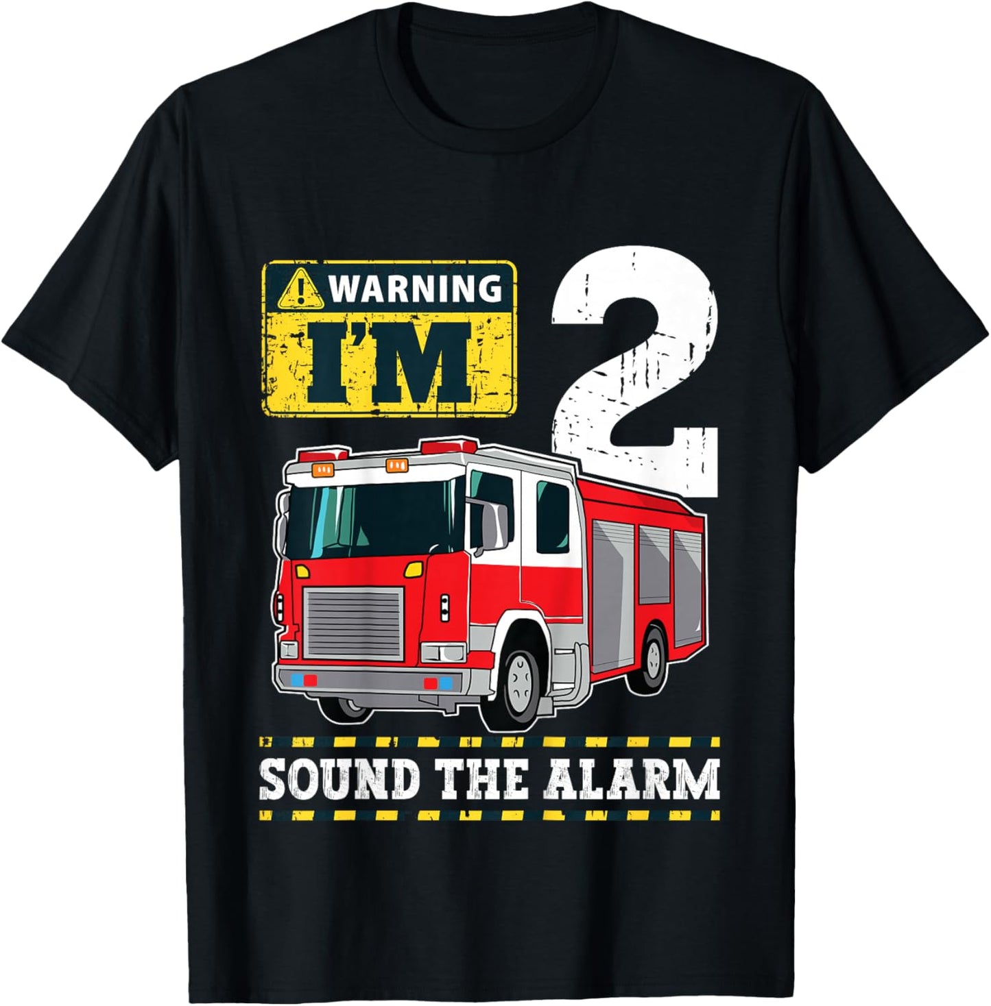 Kids Fire Truck 2 Year Old Firefighter 2nd Birthday Boy Toddler T-Shirt - T-Shirt | Black