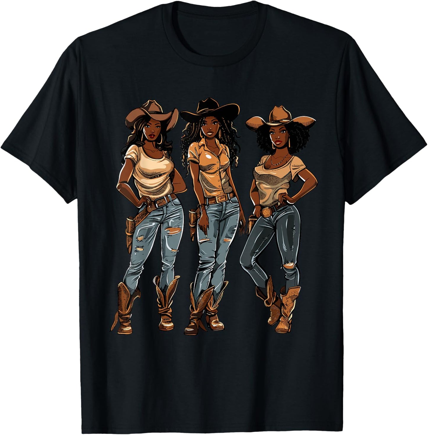 Black African American Cowgirl Western Country Texas Rodeo T-Shirt - T-Shirt | Black