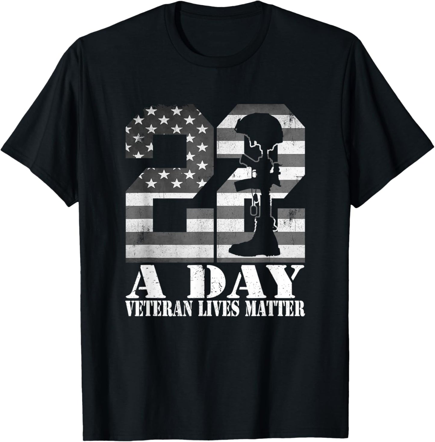 22 A Day Veteran Lives Matter American Flag Military Veteran T-Shirt - T-Shirt | Black