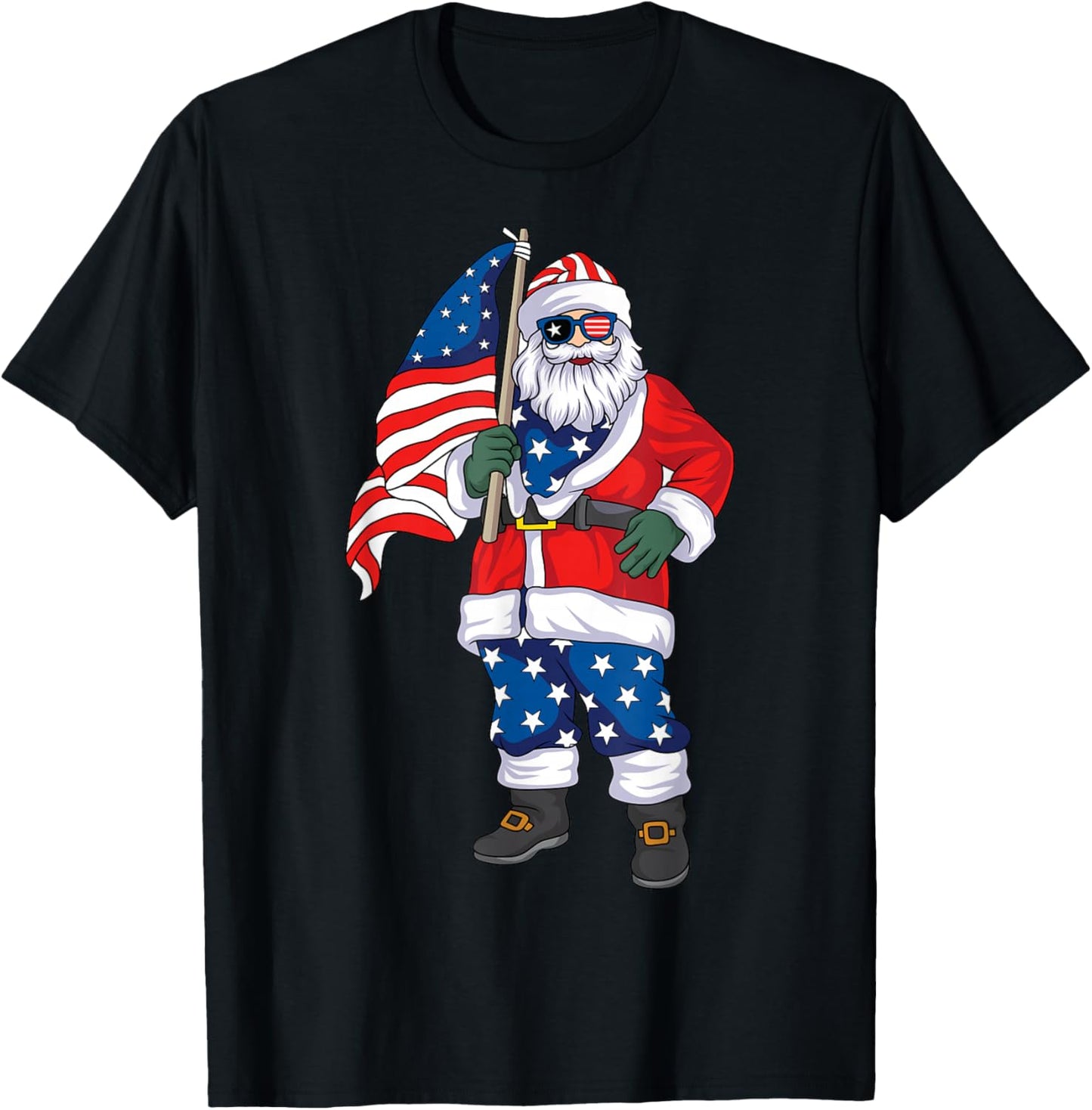 Patriotic Santa American Christmas 4th of July Santa T-Shirt - T-Shirt | Black