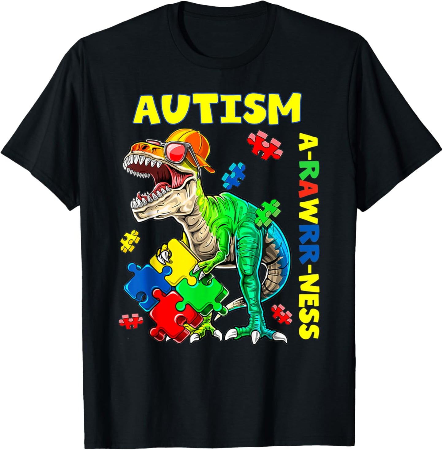 Autism Awareness Dino Autistic Toddler Boys Cute Dinosaur T-Shirt - T-Shirt | Black