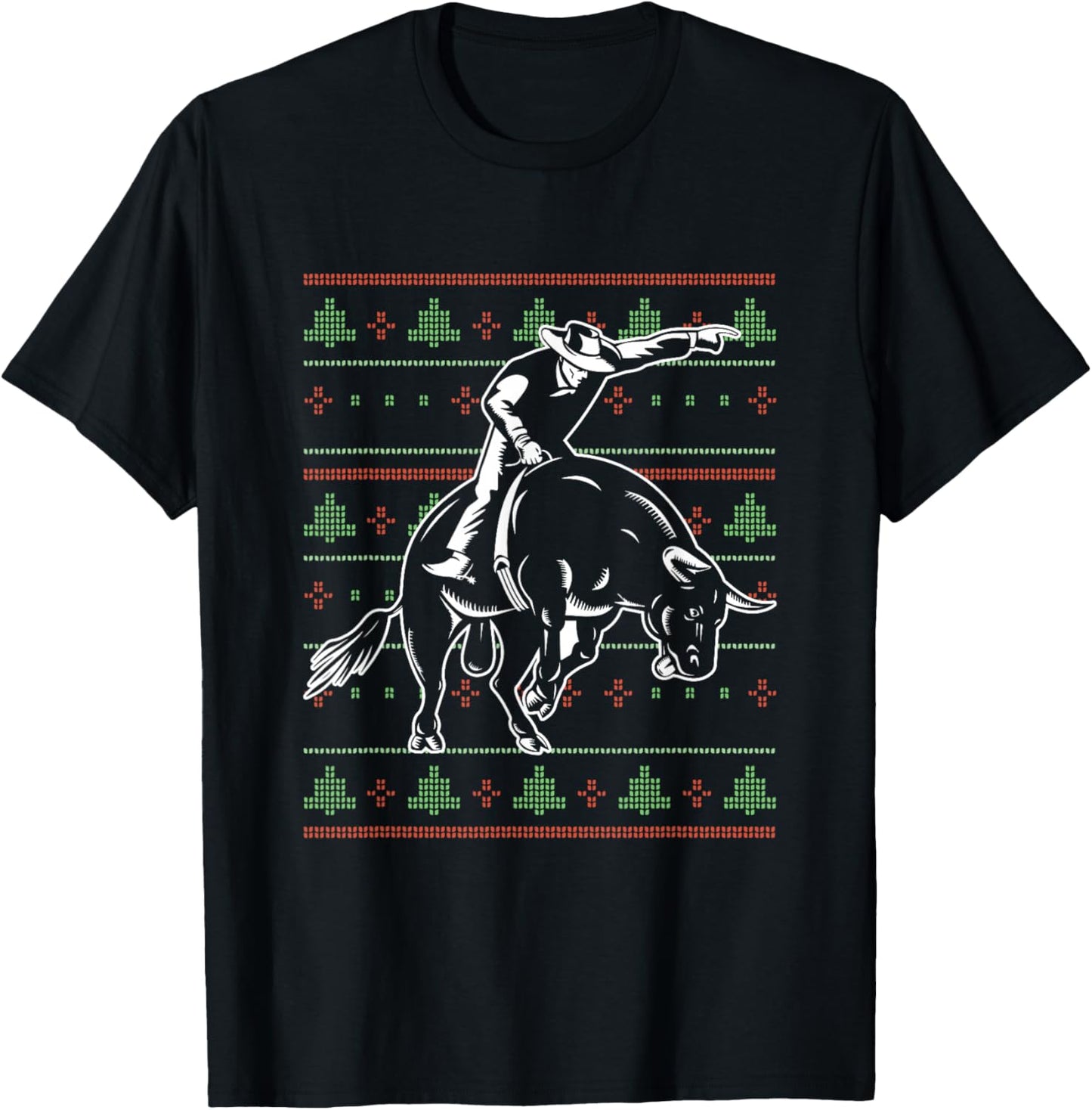 Ugly Christmas X-Mas Rodeo Santa Claus New Year Bull Riding T-Shirt - T-Shirt | Black