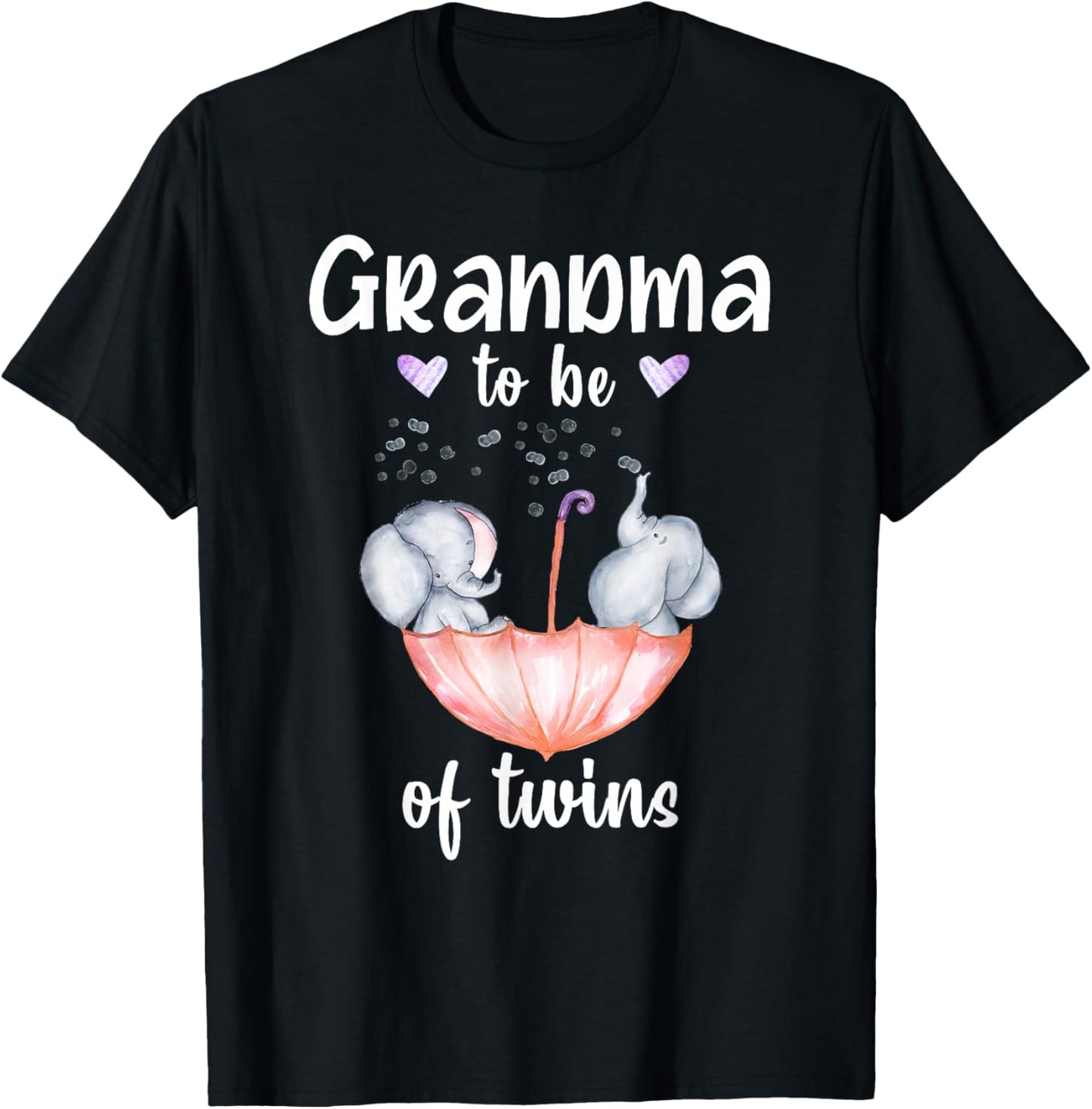 Grandma To Be Of Twins Baby Shower Elephant T-Shirt - T-Shirt | Black