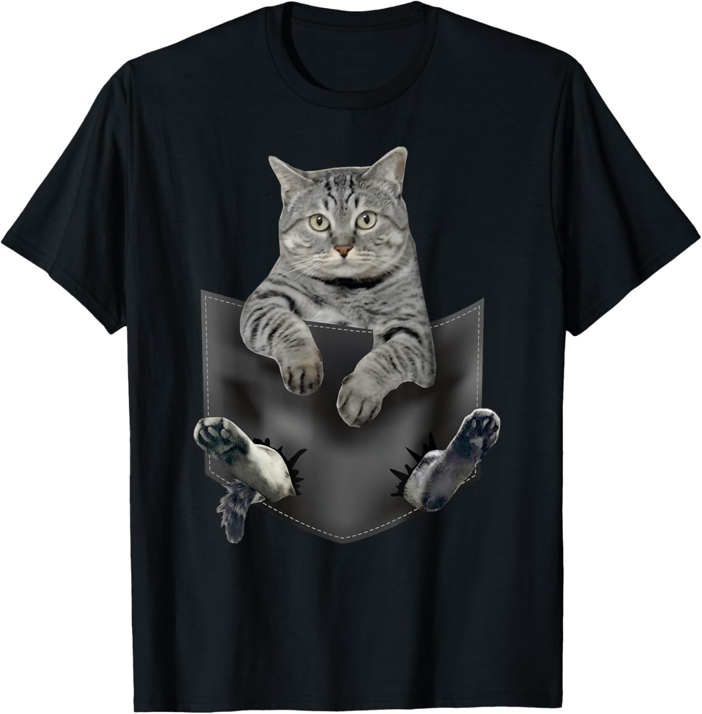 Cat in Pocket Funny Grey Cats Paws Animal Lover Kitten Owner Men Women Kids T-Shirt - T-Shirt | Black