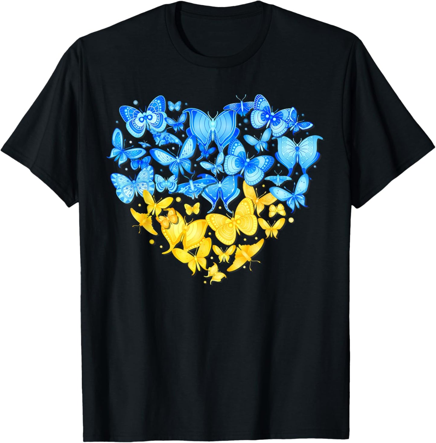 Heart Heart Ukraine Butterfly Ukraine Sunflower T-Shirt - T-Shirt | Black