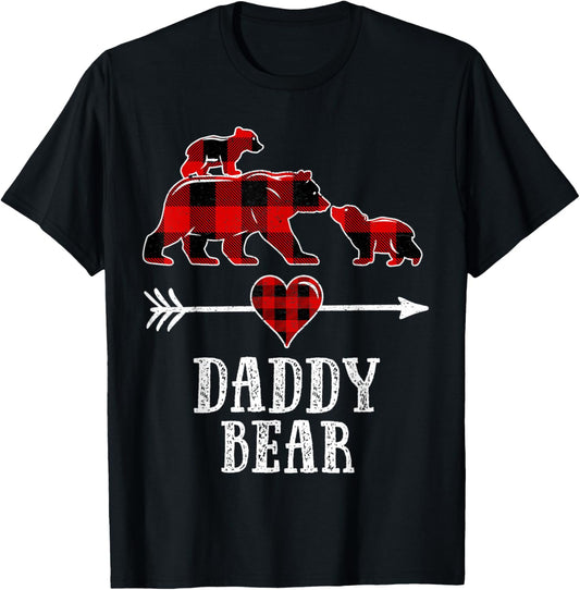 Daddy Bear 2 Cubs Shirt, Christmas Daddy Bear Plaid Pajama T-Shirt - T-Shirt | Black