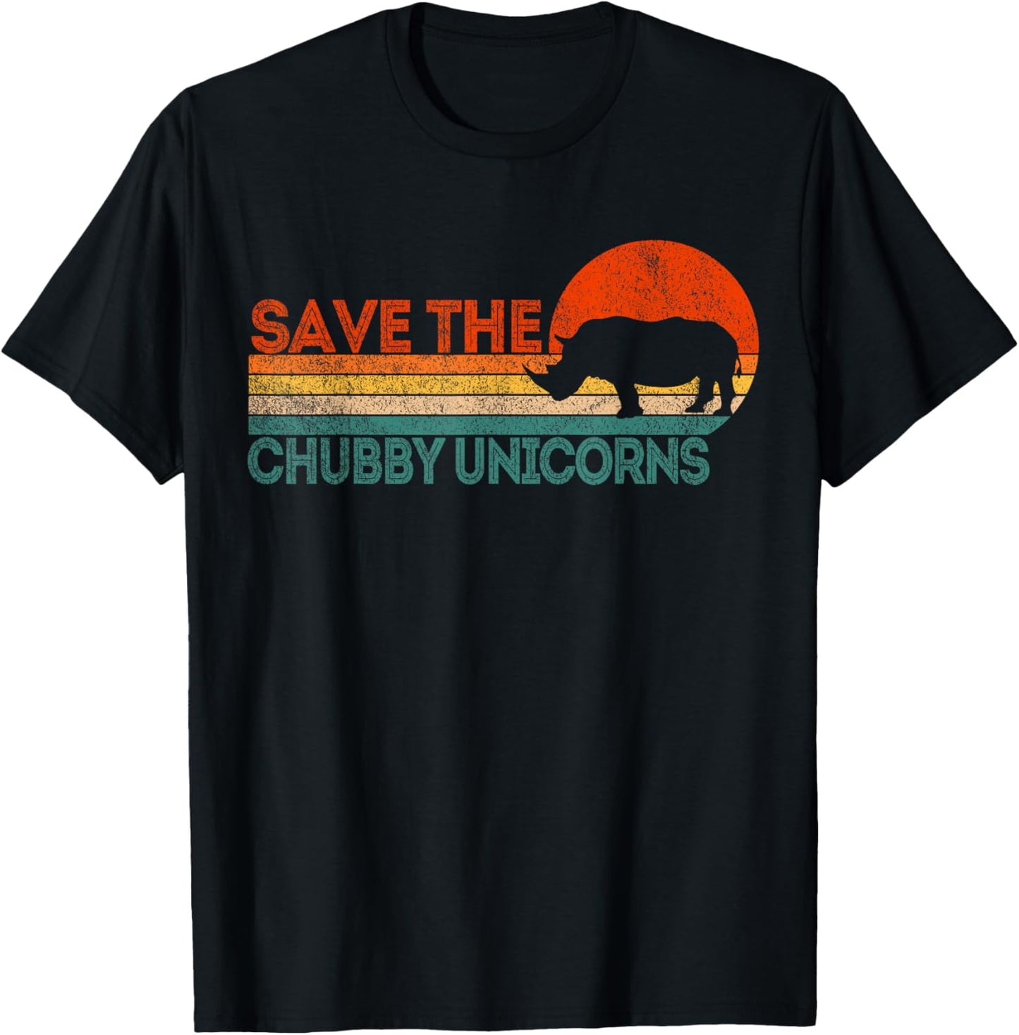 Save The Chubby Unicorns Funny Rhino Chubby Unicorn Retro T-Shirt - T-Shirt | Black