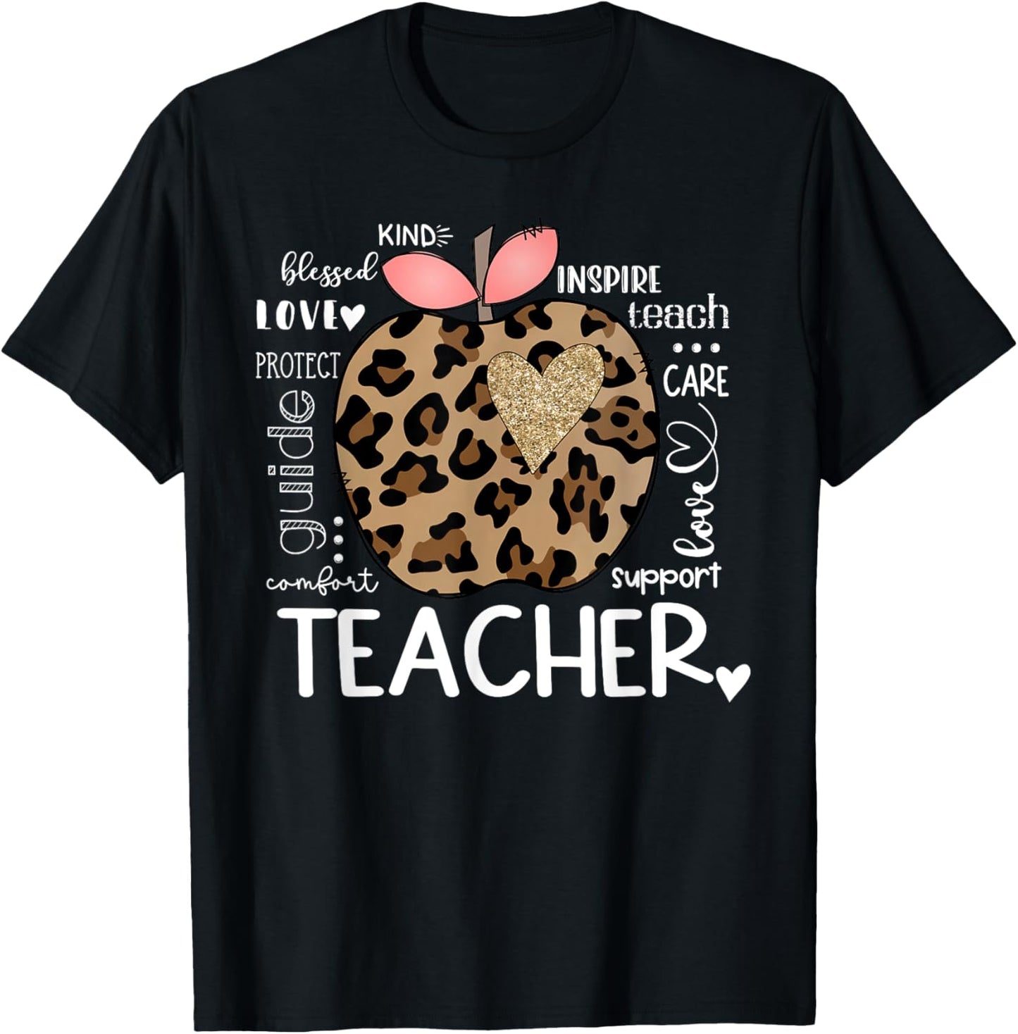 Teacher Life Leopard Apple Teacher's Day Back to School T-Shirt - T-Shirt | Black