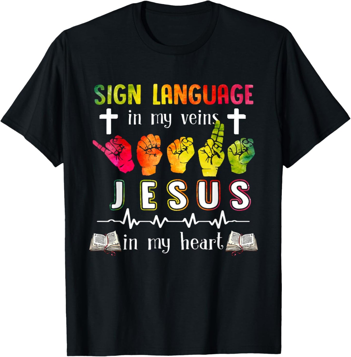 Sign Language ASL Jesus Heart Gift Apparel T-Shirt - T-Shirt | Black
