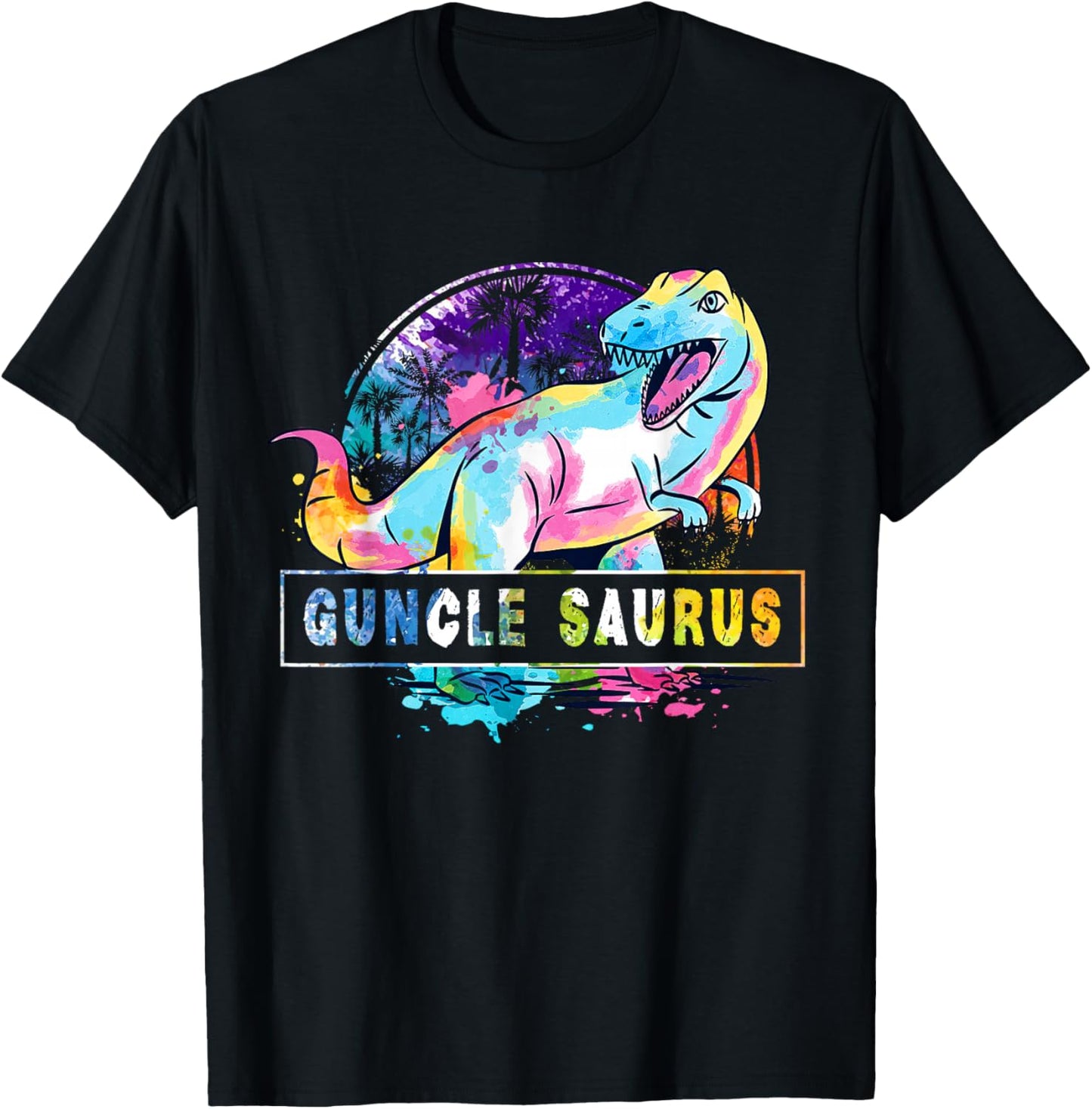 Guncle Saurus Dinosaur T Rex Rainbow Pride Color Gay Uncle T-Shirt - T-Shirt | Black