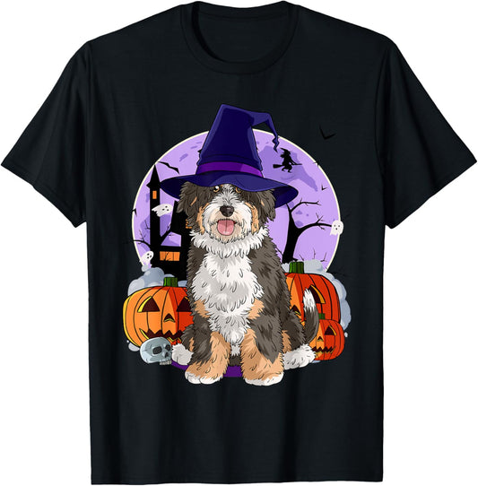 Cute Bernedoodle Halloween Witch Pumpkin T-Shirt - T-Shirt | Black