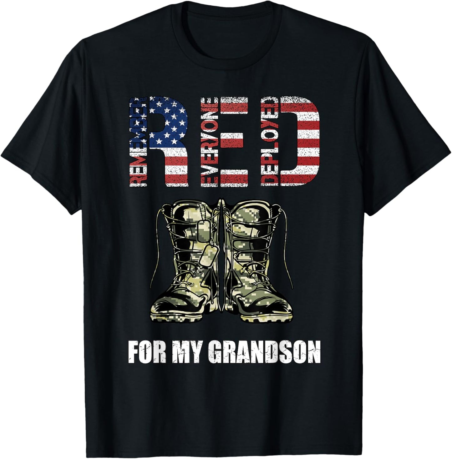 RED Friday for My Grandson Remember Everyone Deployed T-Shirt - T-Shirt | Black