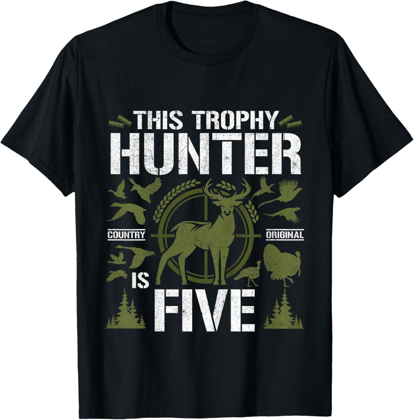 5 Year Old Hunting Birthday Party Duck Deer Hunter 5th Gift T-Shirt - T-Shirt | Black