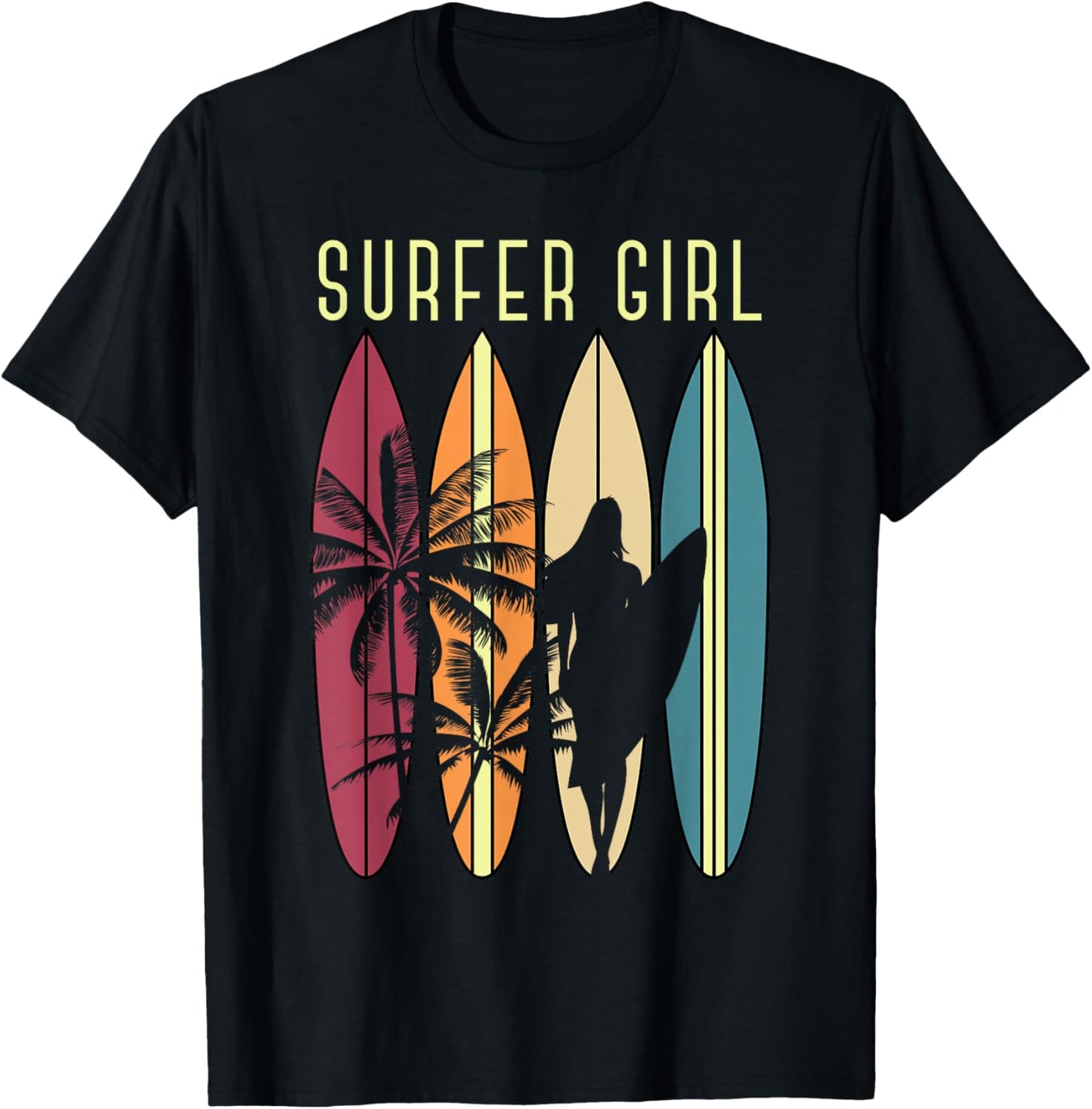 Water Sports Surfing Girls Surfboard Surfer Hobby Surfing T-Shirt - T-Shirt | Black