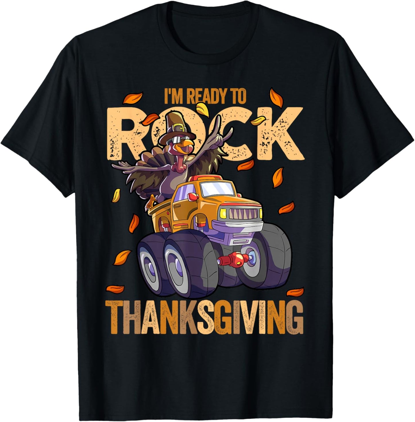 Funny Turkey Monster Truck Thanksgiving Kids Boys Turkey T-Shirt - T-Shirt | Black