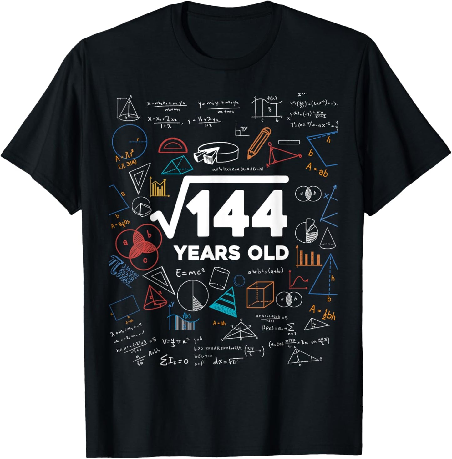 Square Root Of 144 12th Birthday Math Lover 12 Year Old Bday T-Shirt - T-Shirt | Black