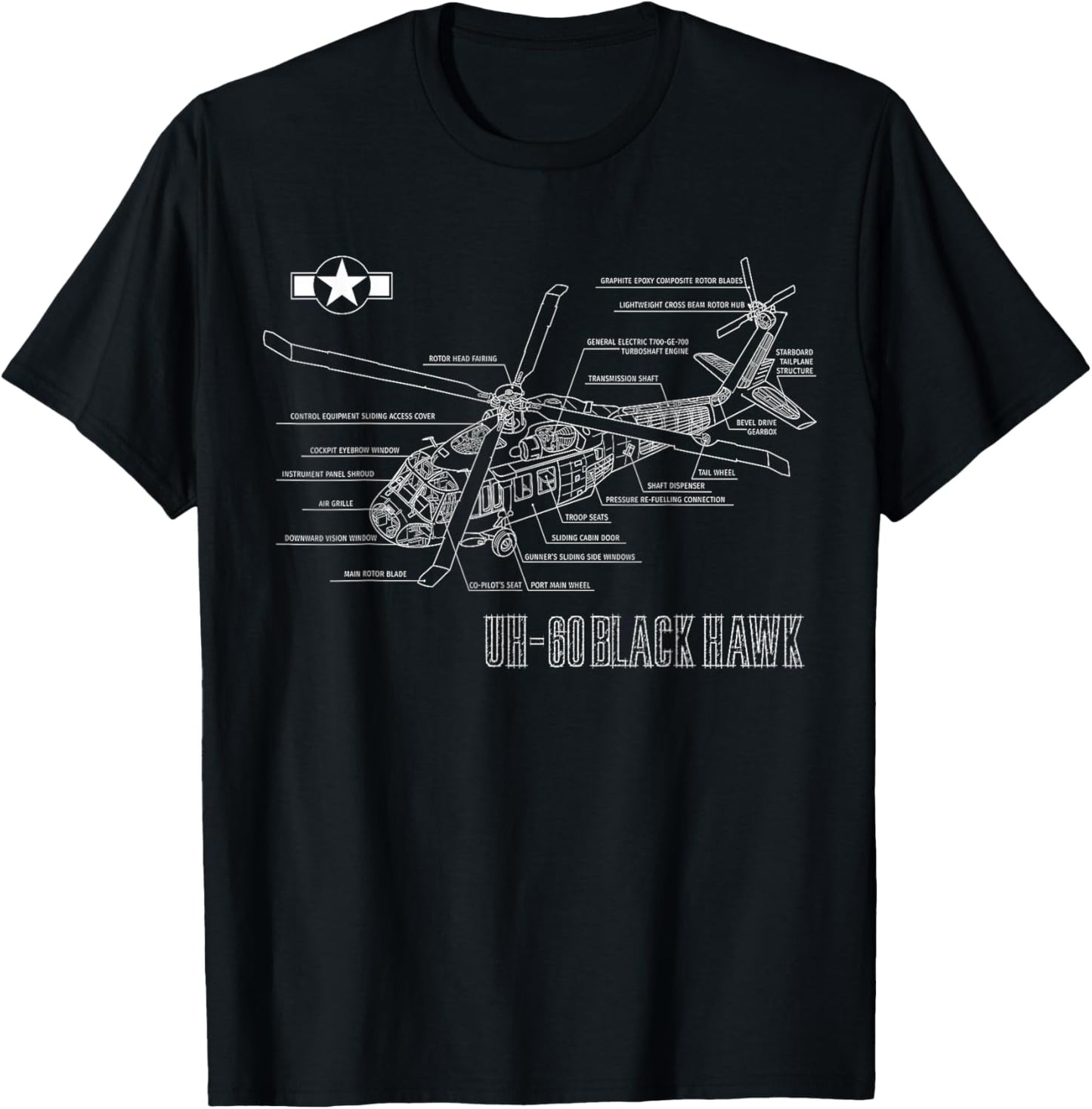 American Military Aircraft UH 60 Black Hawk Helicopter T-Shirt - T-Shirt | Black
