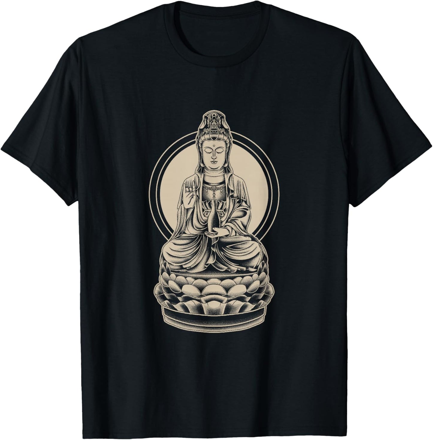Buddhist T Shirt Kuan Yin Meditation Zen Yoga Chinese Taoist T-Shirt - T-Shirt | Black