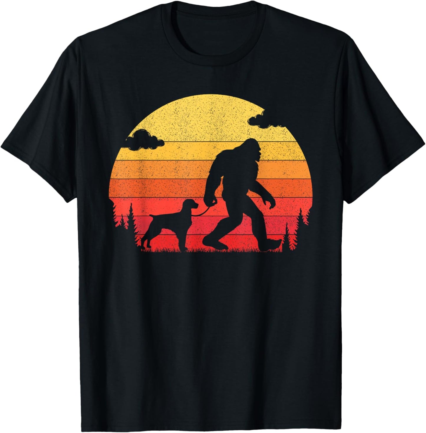 Retro Bigfoot Silhouette Walking Brittany Spaniel Dog T-Shirt - T-Shirt | Black