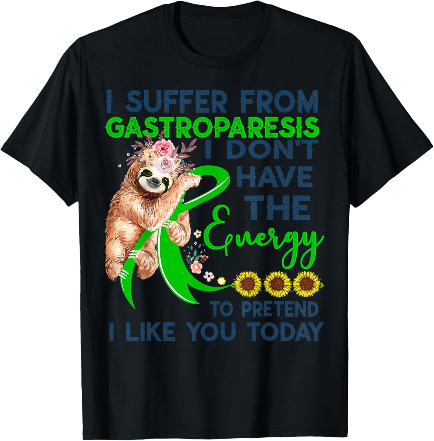 Gastroparesis sloth vintage awareness Shirt warrior support T-Shirt - T-Shirt | Black
