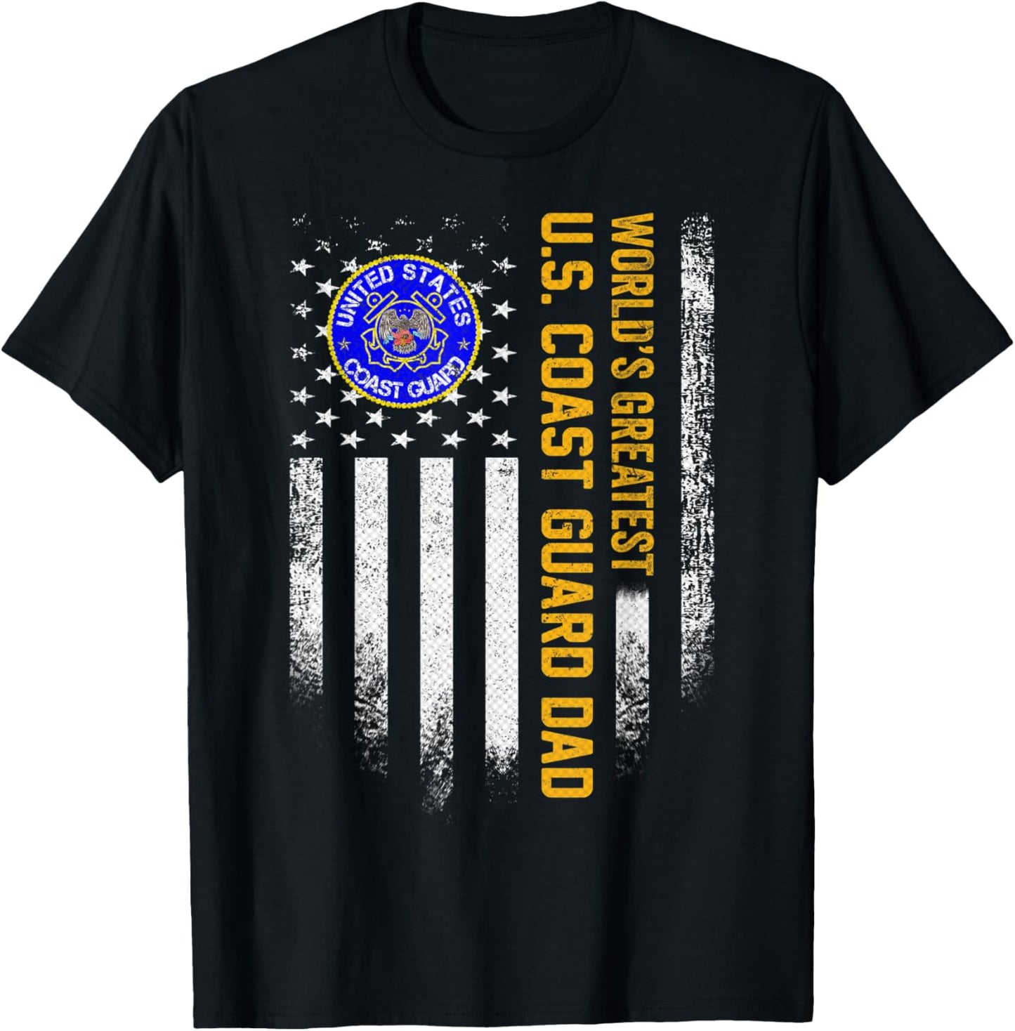 Vintage USA Flag World's Greatest US Coast Guard Veteran Dad T-Shirt - T-Shirt | Black
