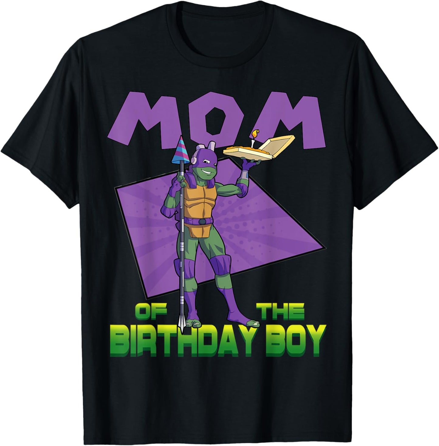 Mademark x Teenage Mutant Ninja Turtles - Donnie Mommy of the Birthday Boy Pizza Theme Party T-Shirt - T-Shirt | Black