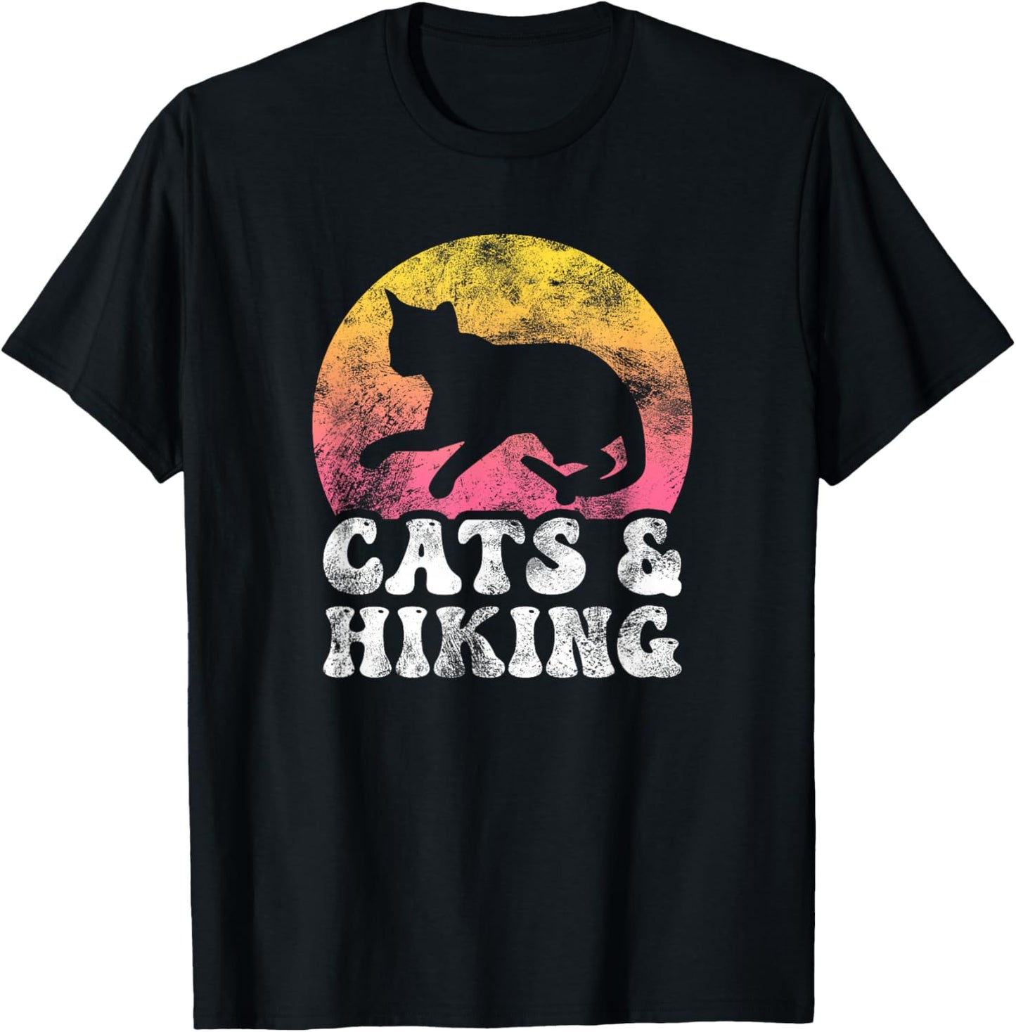 Funny Cats & Hiking Vintage Retro Hobby T-Shirt - T-Shirt | Black