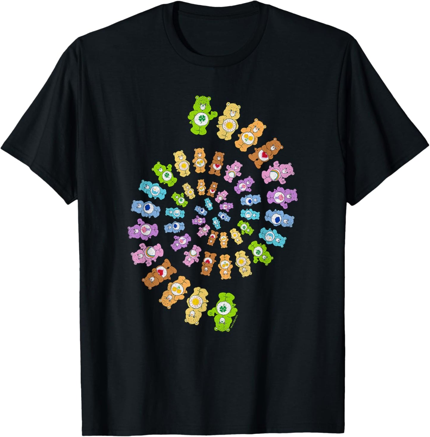 Care Bears Psychedelic Retro Rainbow Spiral Bear Group T-Shirt - T-Shirt | Black