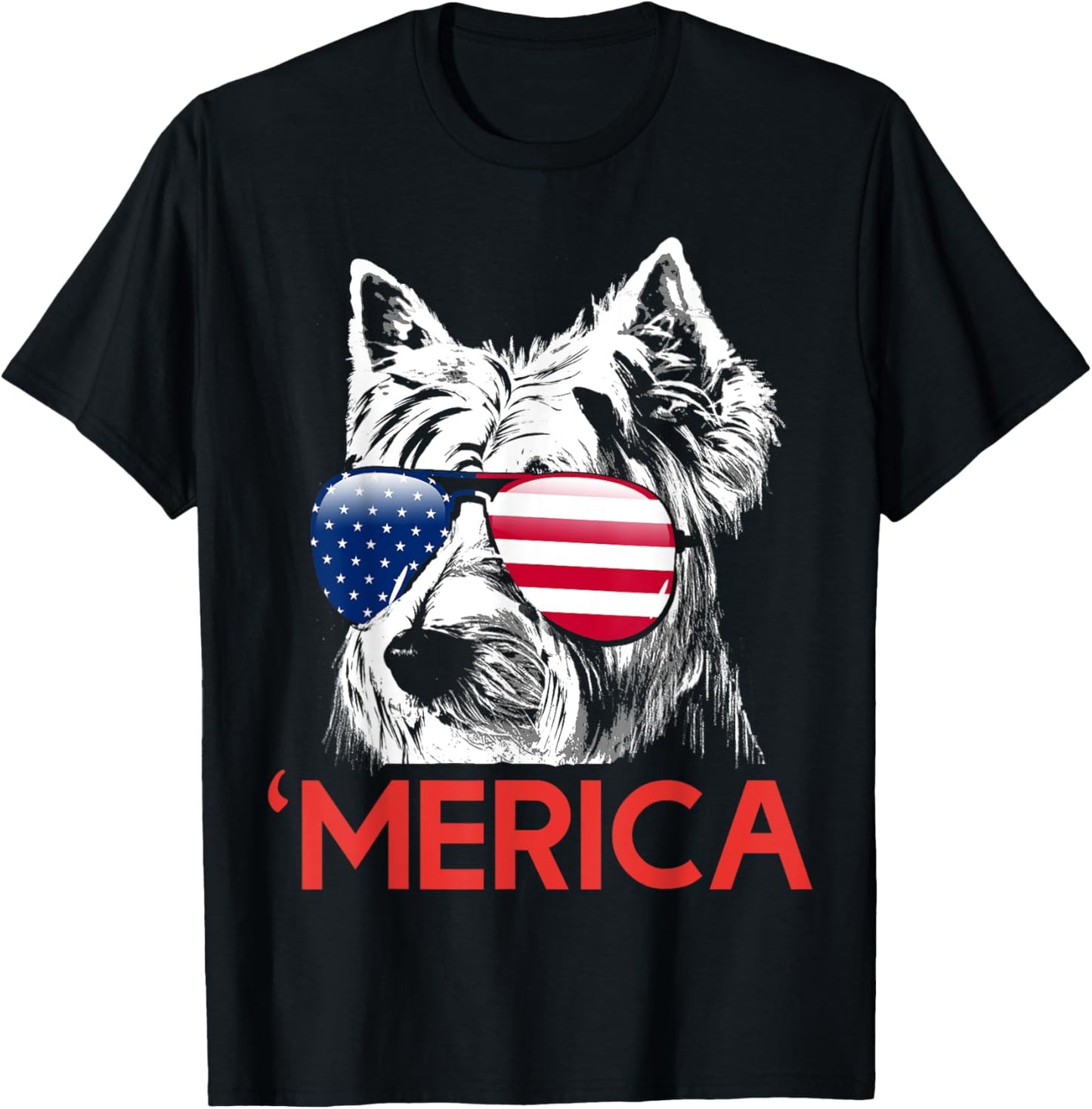 Merica Westie American Flag 4th of July Independence Day T-Shirt - T-Shirt | Black