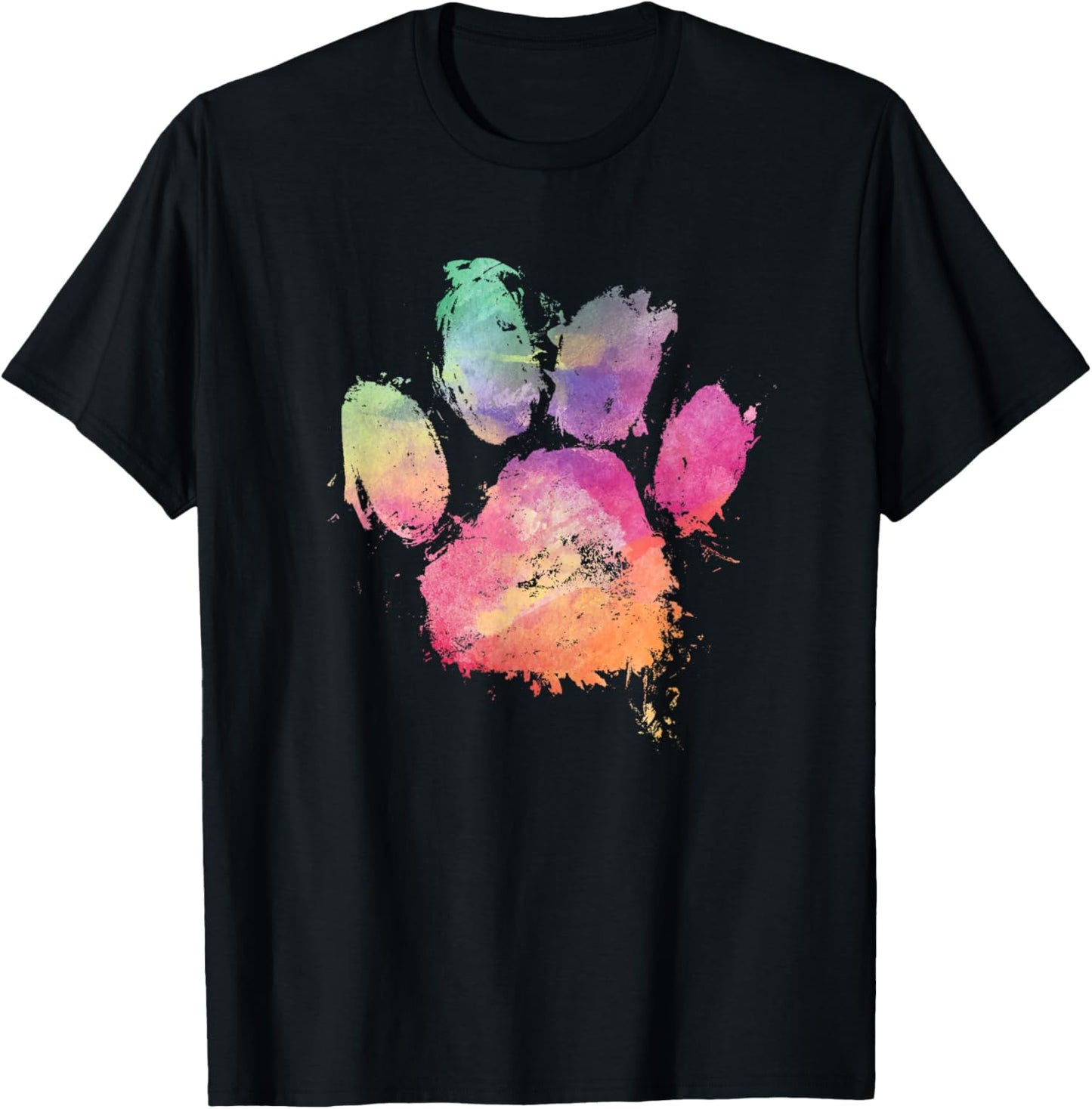 Cat Dog Paw Print Watercolor Rainbow Abstract Animal Lover T-Shirt - T-Shirt | Black