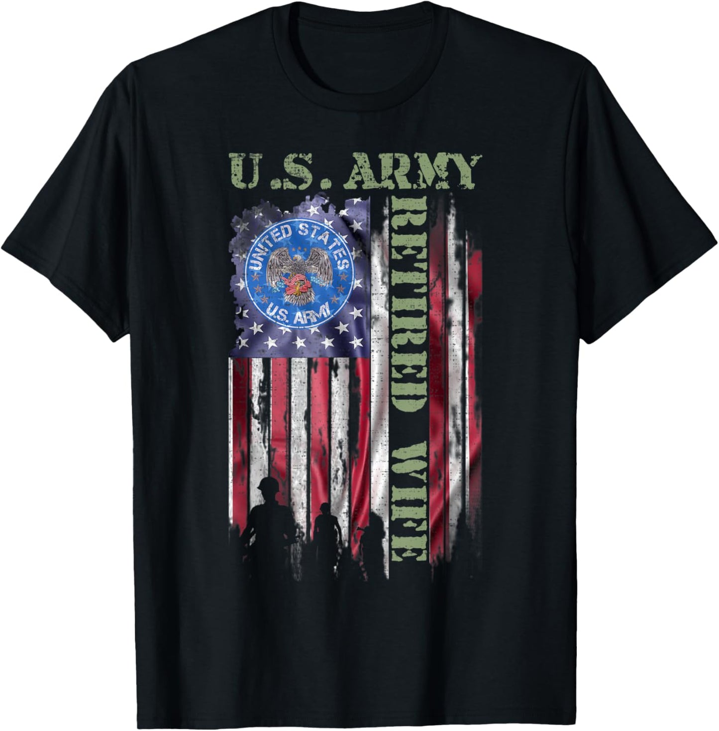 Vintage USA American Flag US Army Proud Retired Wife Funny Men T-Shirt - T-Shirt | Black