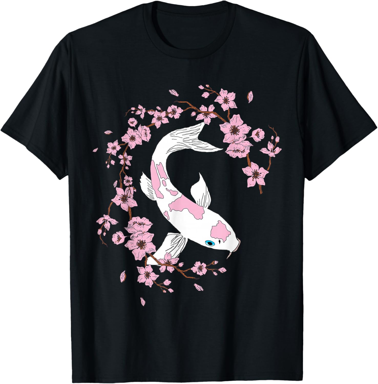 Sakura Cherry Koi Carp Cherry Blossom Tree T-Shirt - T-Shirt | Black
