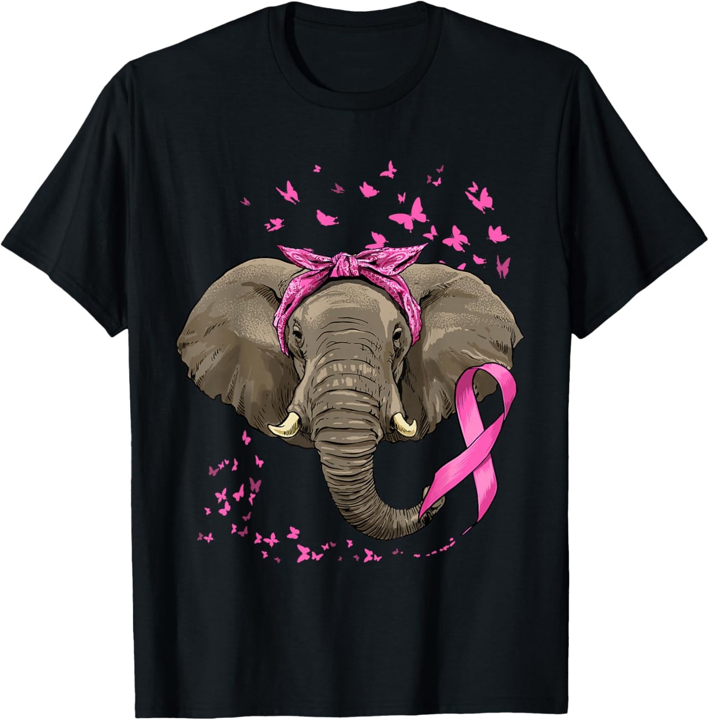 Elephant Breast Cancer Awareness Pink Ribbon Cancer Survivor T-Shirt - T-Shirt | Black