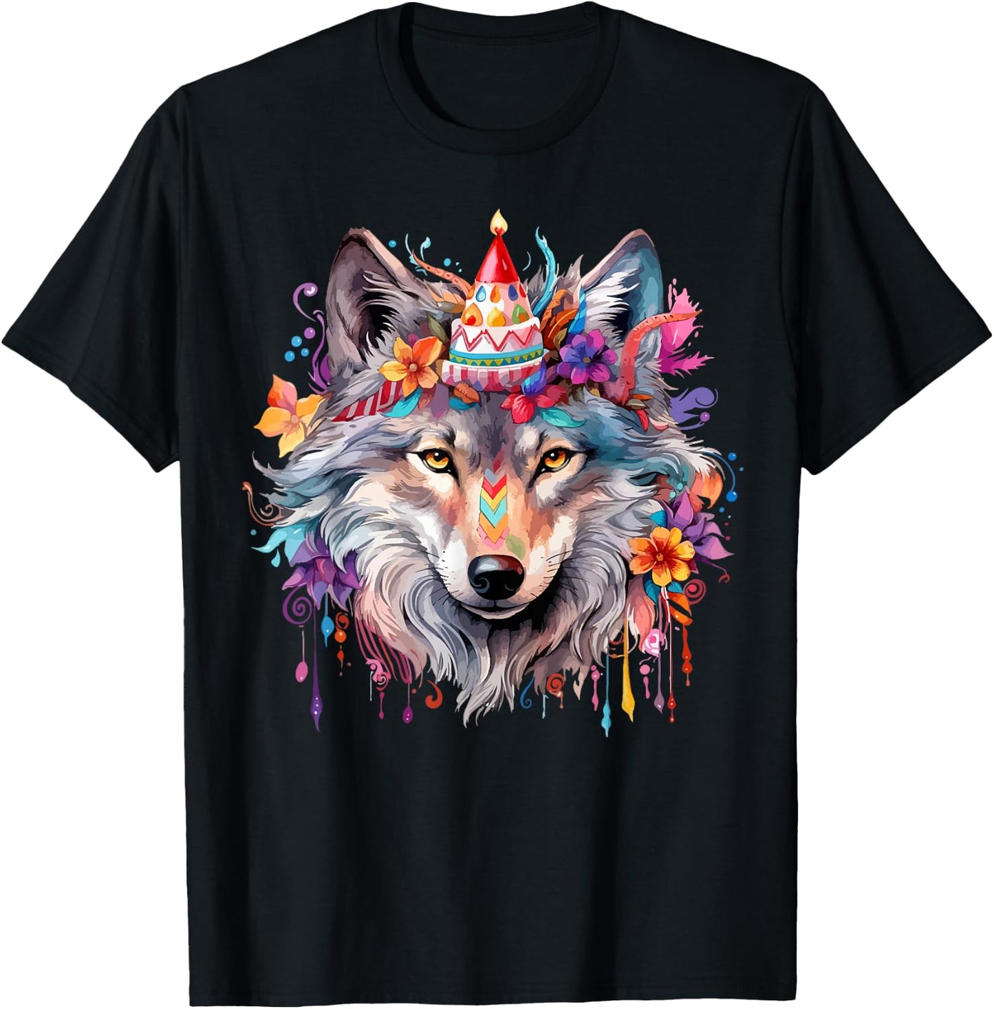 Birthday Wolf Portrait Party Wolves Lover Cute Girls Themed T-Shirt - T-Shirt | Black