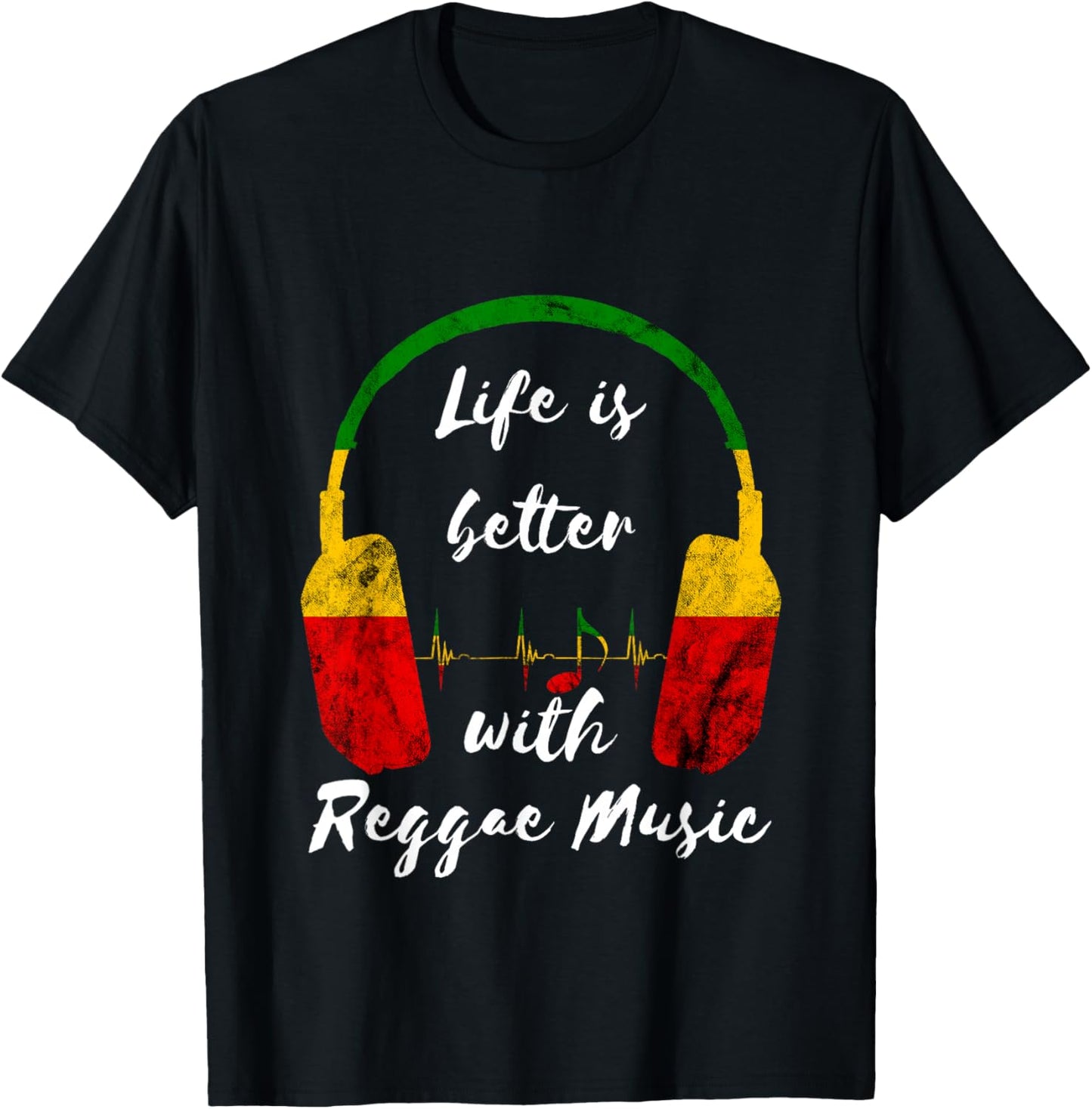 Reggae Music Headphones Rastafari Reggae Jamaica Reggaeton T-Shirt - T-Shirt | Black