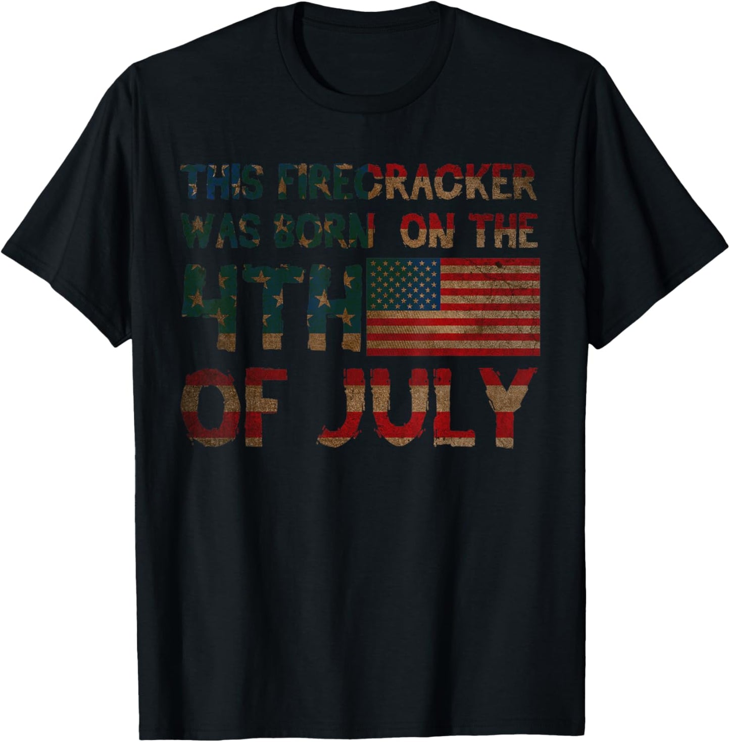 This Firecracker Was Born On The 4th Of July - American T-Shirt - T-Shirt | Black