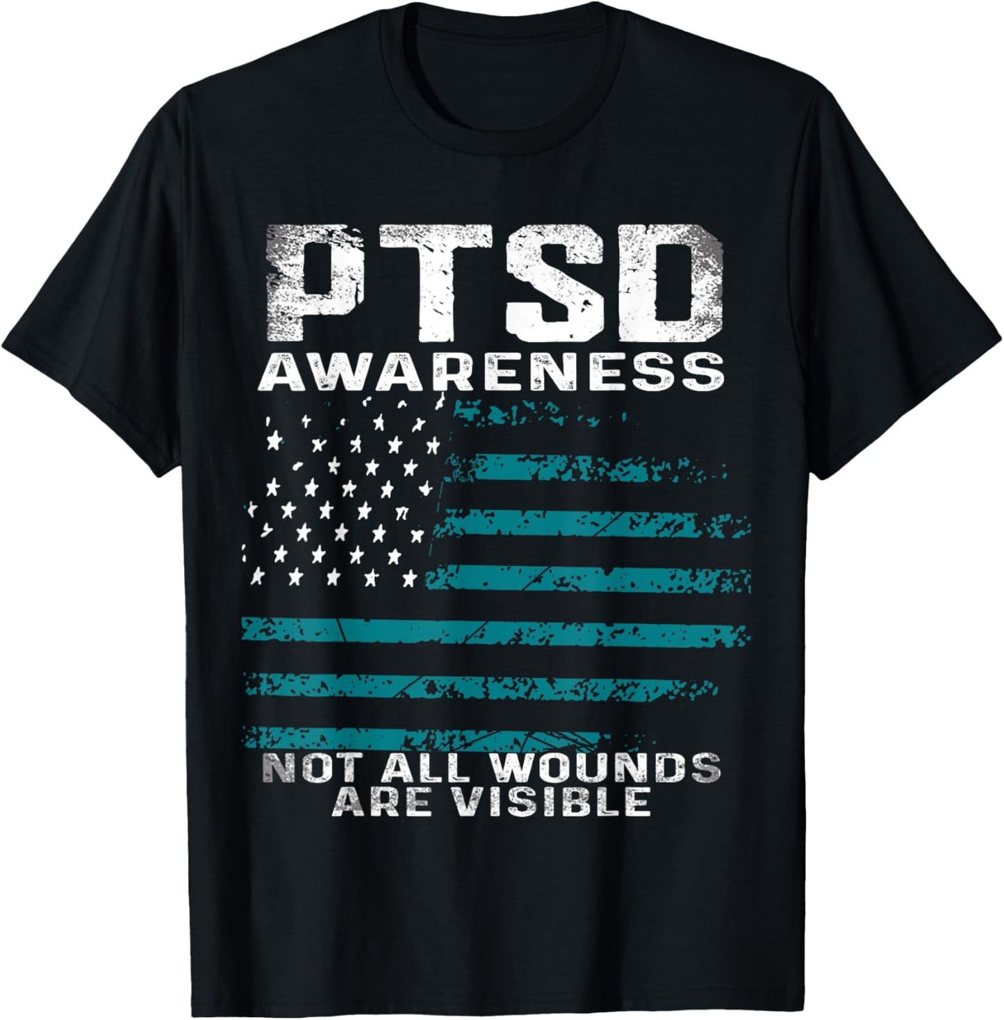 USA Flag Not All Wounds Are Visible PTSD Awareness Vintage T-Shirt - T-Shirt | Black